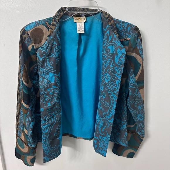 Vintage Sandy Starkman Turquoise & Brown Silk Jacket Size M Sequins Hippie Boho - Picture 10 of 10